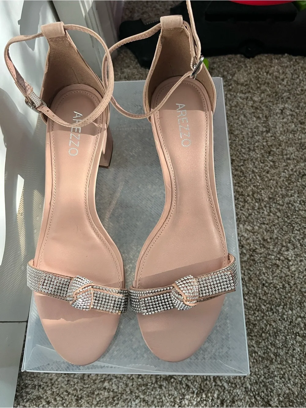 AREZZO Blush Embellished Low Block Heel Sandals